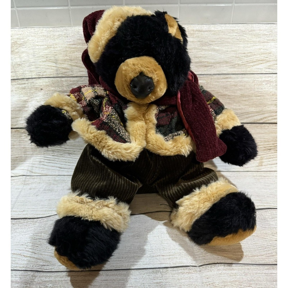 Dandee Collectors Choice Black Bear Corduroy Plaid Jacket Santa Hat Winter TubM